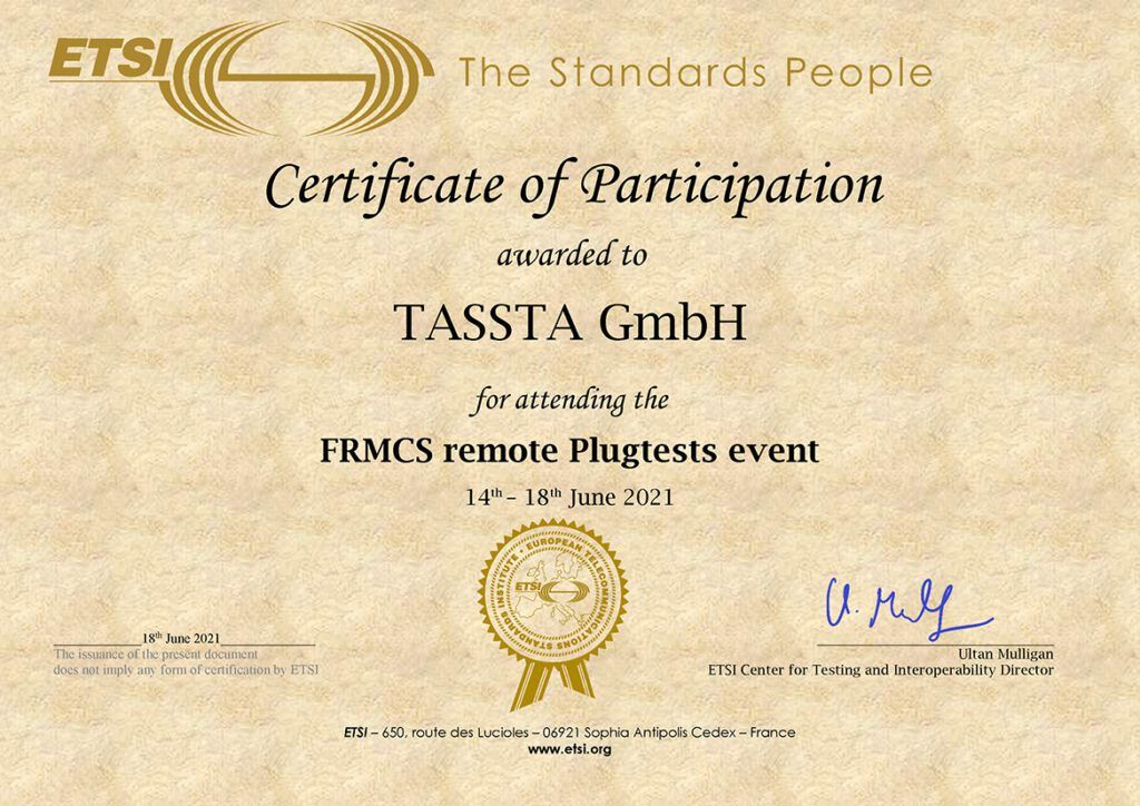 FRMCS plugtests TASSTA