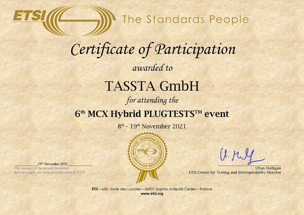 6th MCPTT plugtests TASSTA